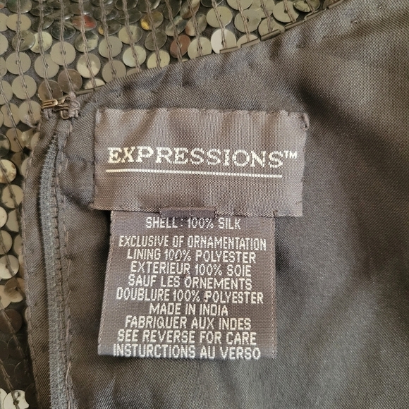 Expressions Black Sequins 100% Silk Sleeveless Dress Size 10 - Picture 5 of 5